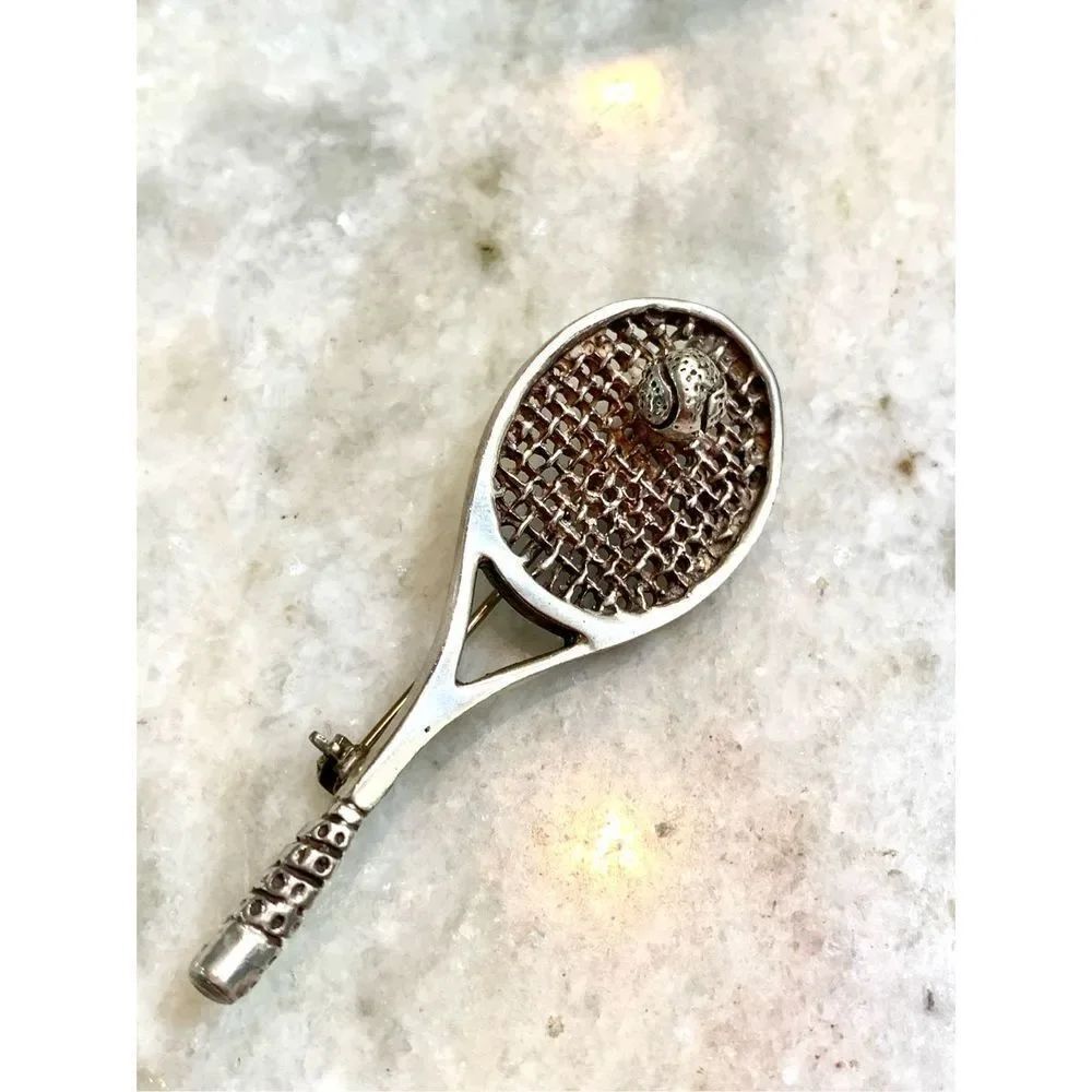 Tennis Racquet Sterling Silver Jewelry Pin #brooch #sports - Picture 2 of 3